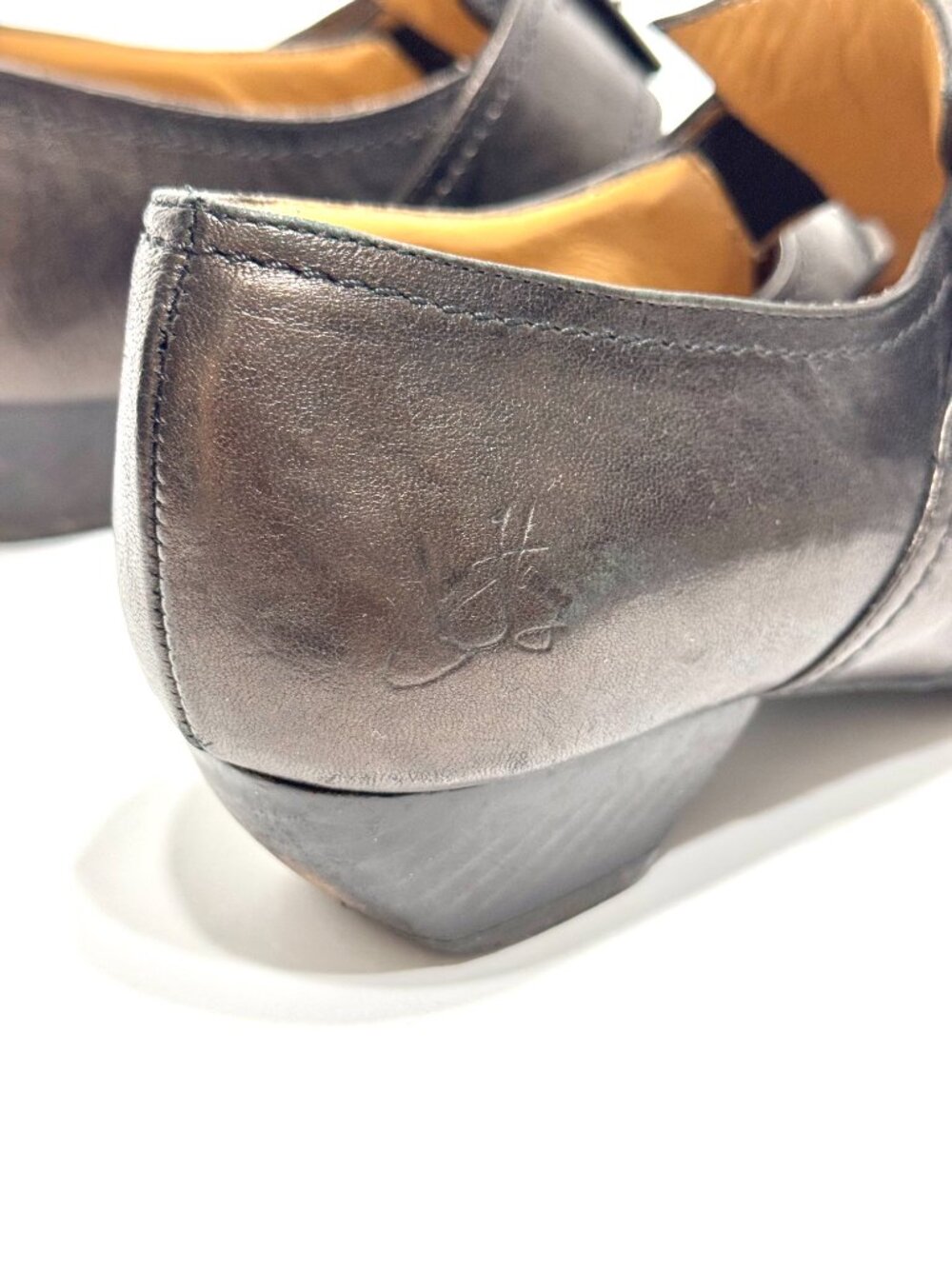 John Fluevog Pilgrim Leather Shoes Pointed Toe Buckle Low Heel Witchy Steampunk - Picture 13 of 16
